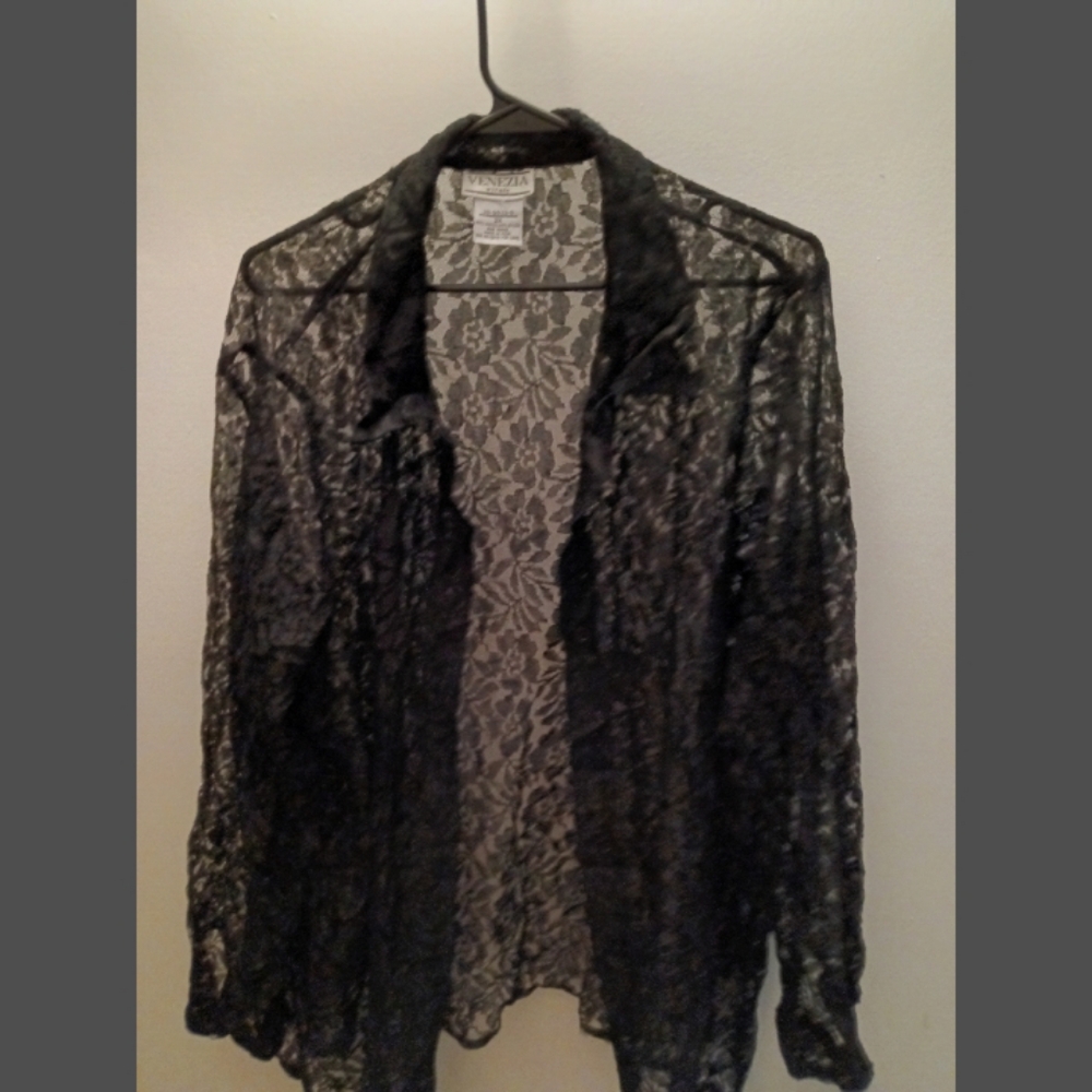 Venezia Vitale Vintage 2x Lace button up blouse EUC